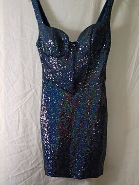 Blue Sequin Glitter Bodycon Mini Dress, Sz 6, NWOT